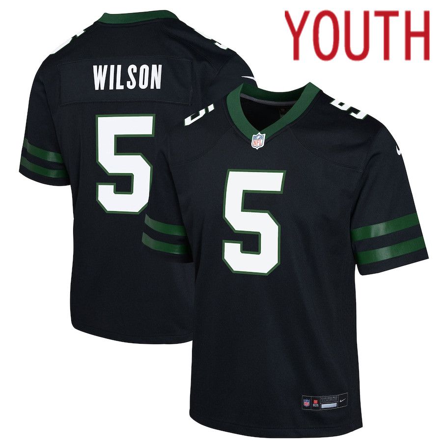 Youth New York Jets #5 Garrett Wilson Nike Legacy Black Alternate Game NFL Jersey->->Youth Jersey